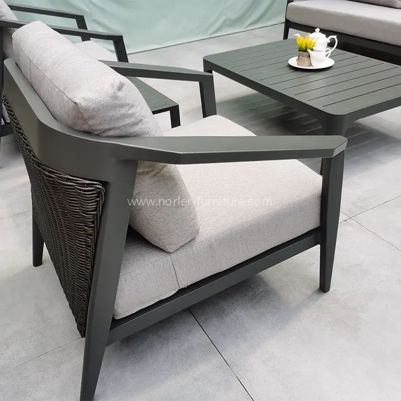 Outdoor Minimalist Handmade PE Rattan Aluminum Frame Sofa