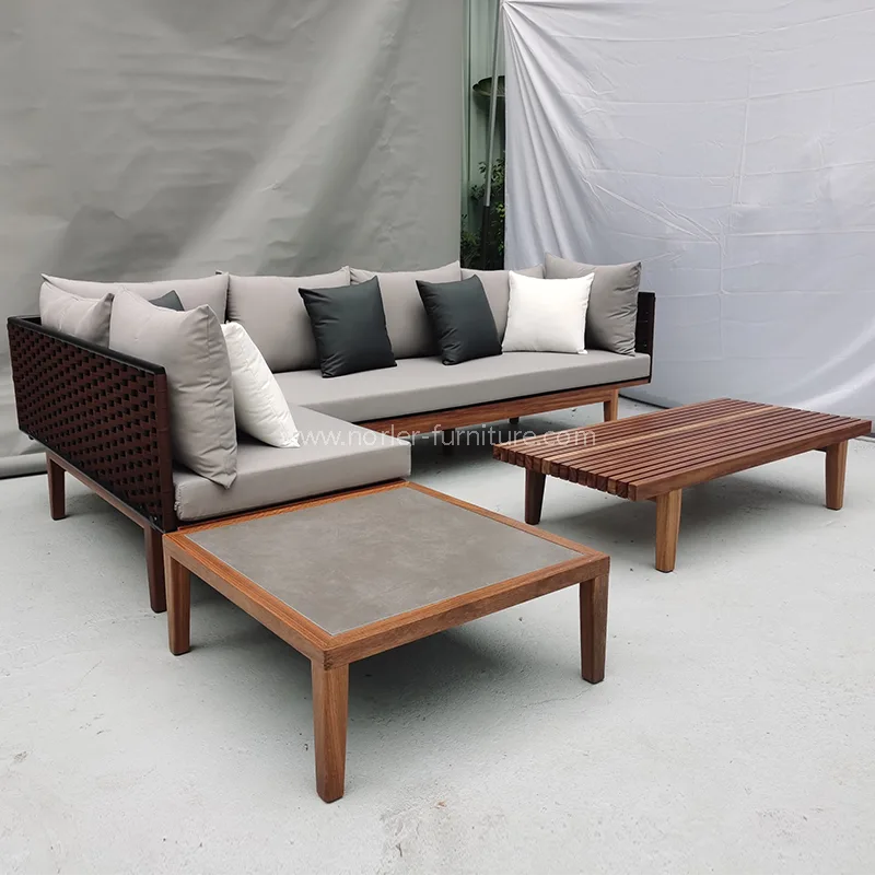 Modern Outdoor Teak Wood Frame Rope Woven Sofa