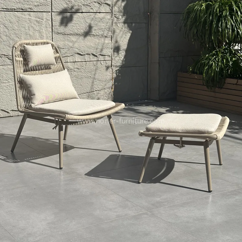 屋外アルミニウムロープ織りレジャーチェアフットスツールセット