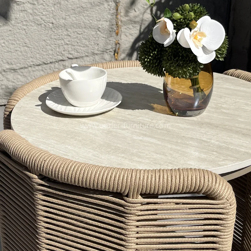 屋外アルミニウムロープ織りレジャーチェアフットスツールセット