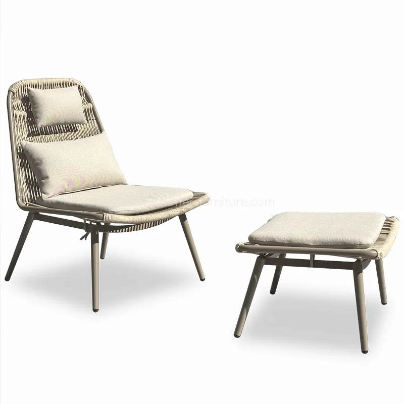 屋外アルミニウムロープ織りレジャーチェアフットスツールセット