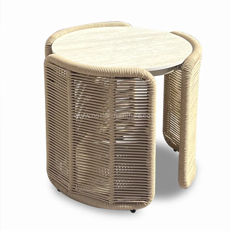 屋外アルミニウムロープ織りレジャーチェアフットスツールセット