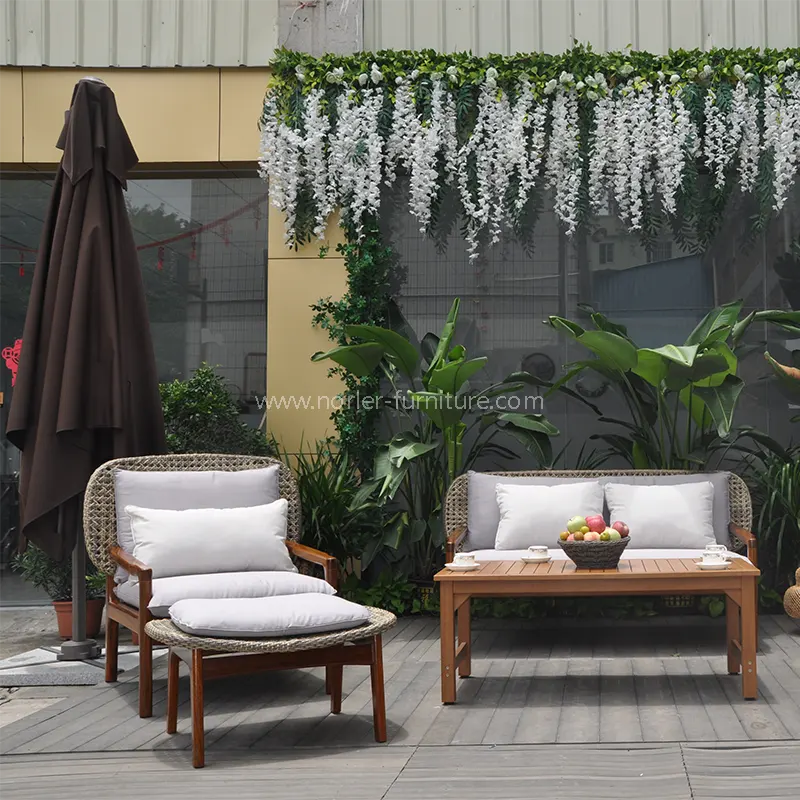 屋外気象耐性チーク材のラタンソファセット